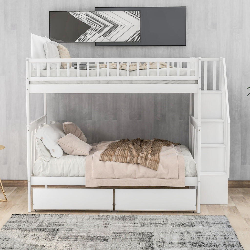 Bunk Bed with Staircase and Storage Options - Dark Gray or White