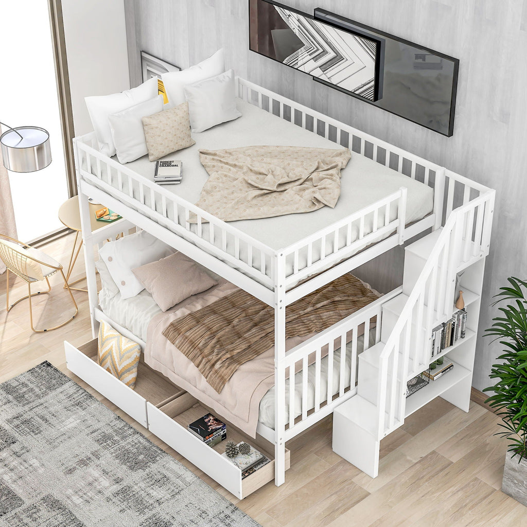 Bunk Bed with Staircase and Storage Options - Dark Gray or White