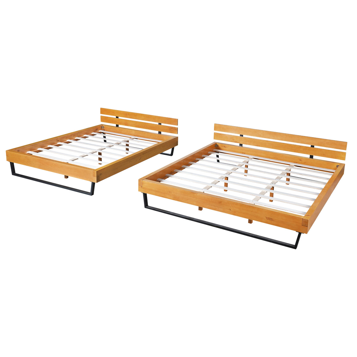 Pine Wood King Bed Frame with Iron Accents - Natural/Black