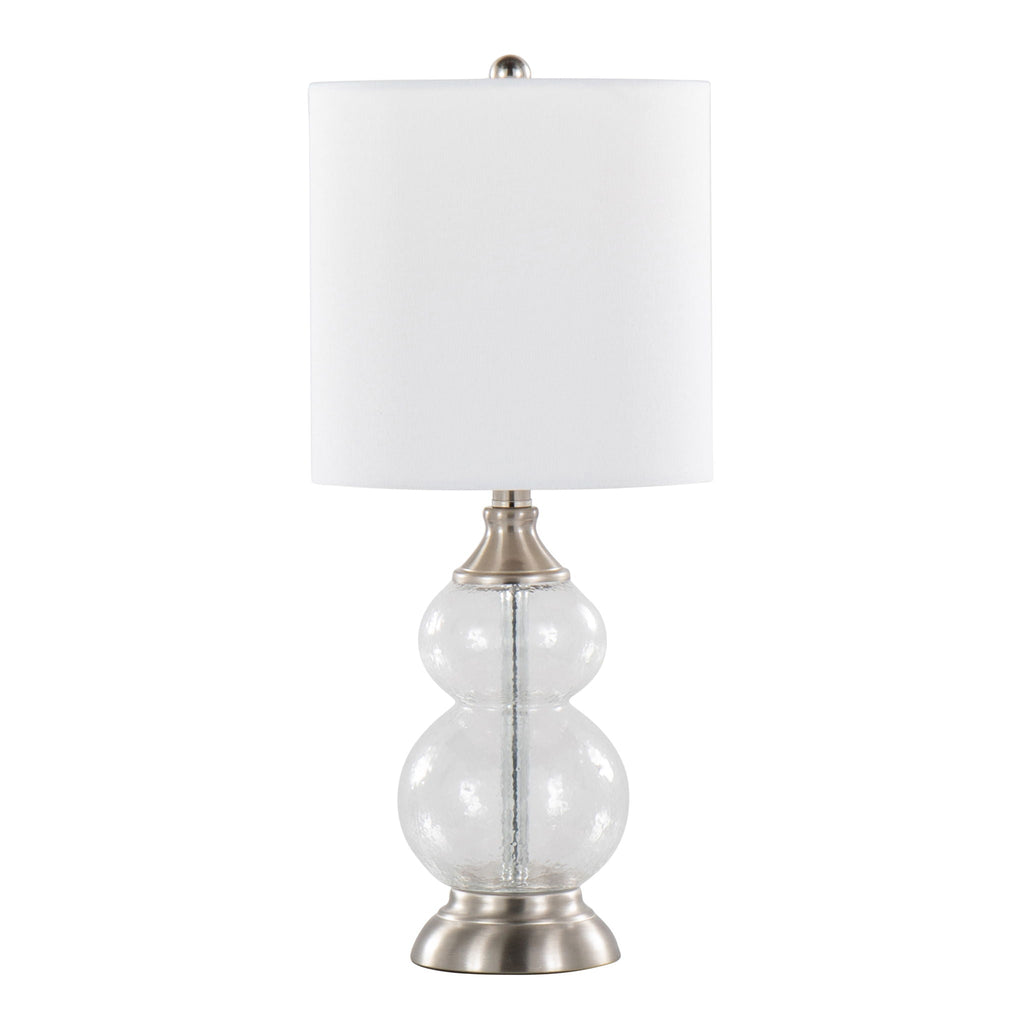 Contemporary Seeded Glass Lamp Set of 2 with Drum Shade - White