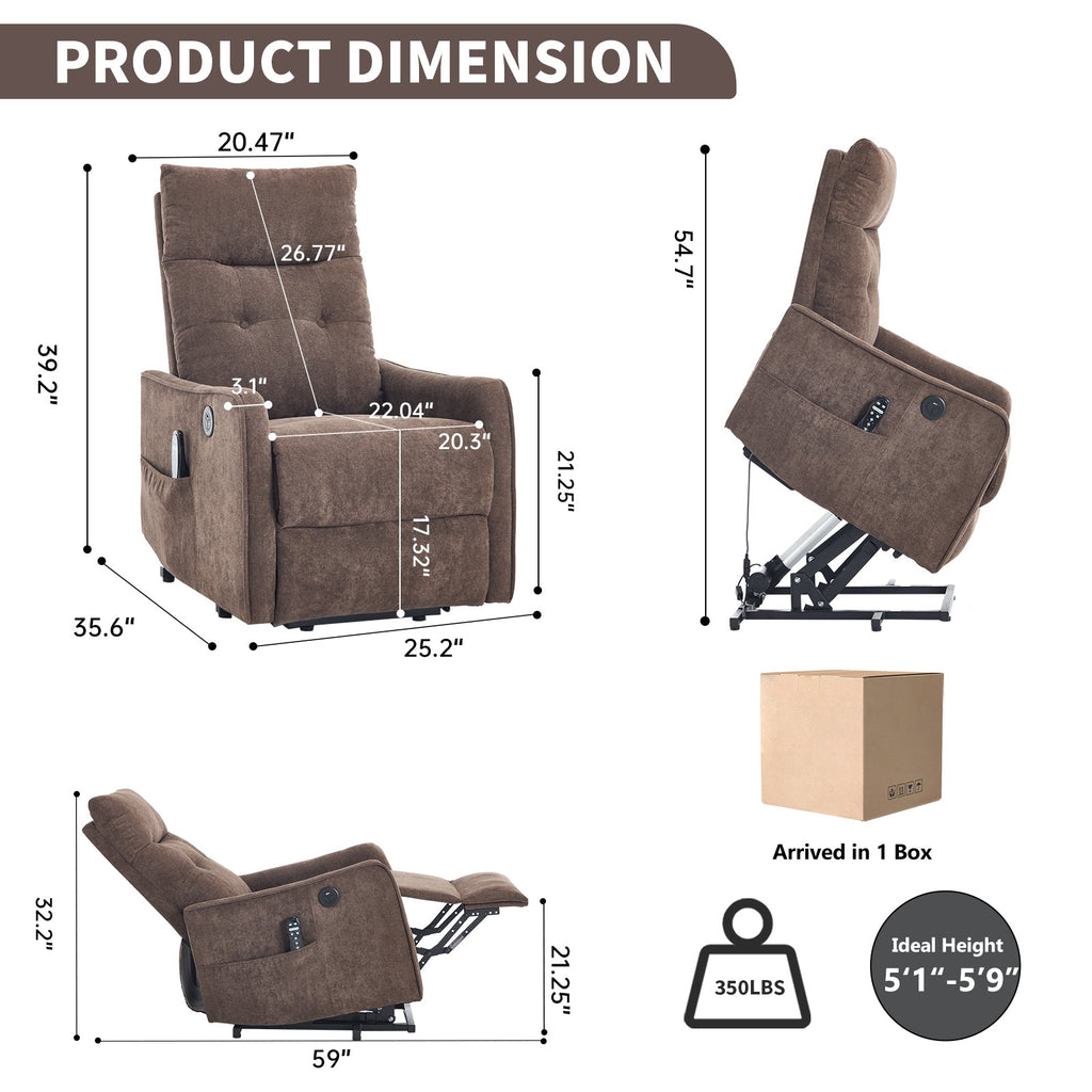 Brown Chenille Power Lift Recliner Chair