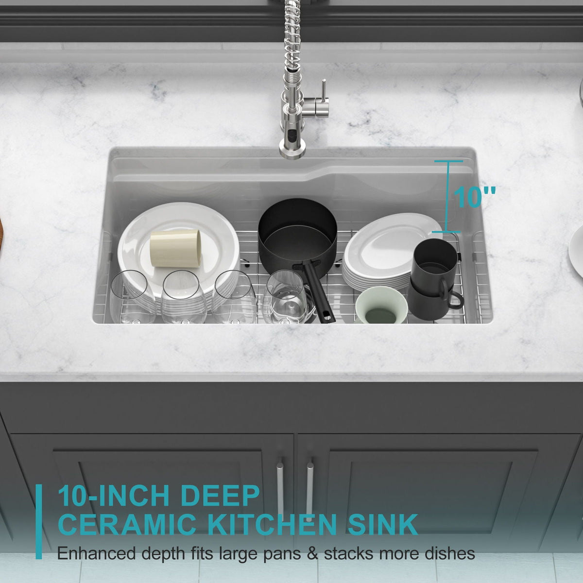 Porcelain Undermount Workstation Single Bowl Kitchen Sink – White