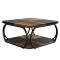 Square Coffee Table with Storage Shelf, 2 Tier - Brown / Black