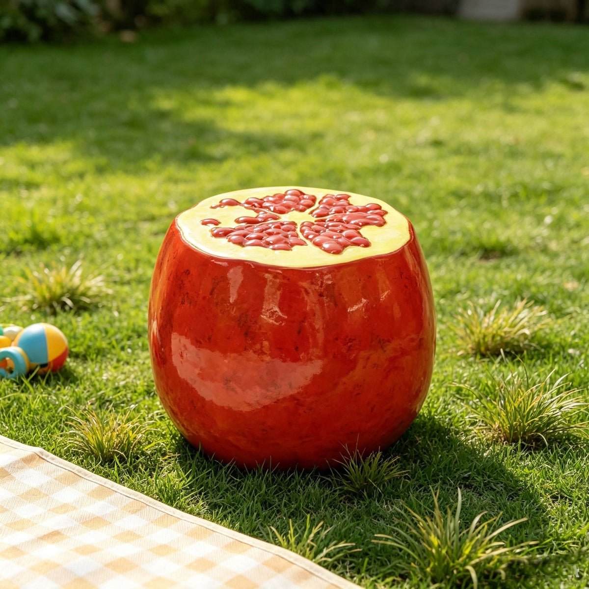 Oversized Pomegranate Fruit Stool with Durable Resin – Red