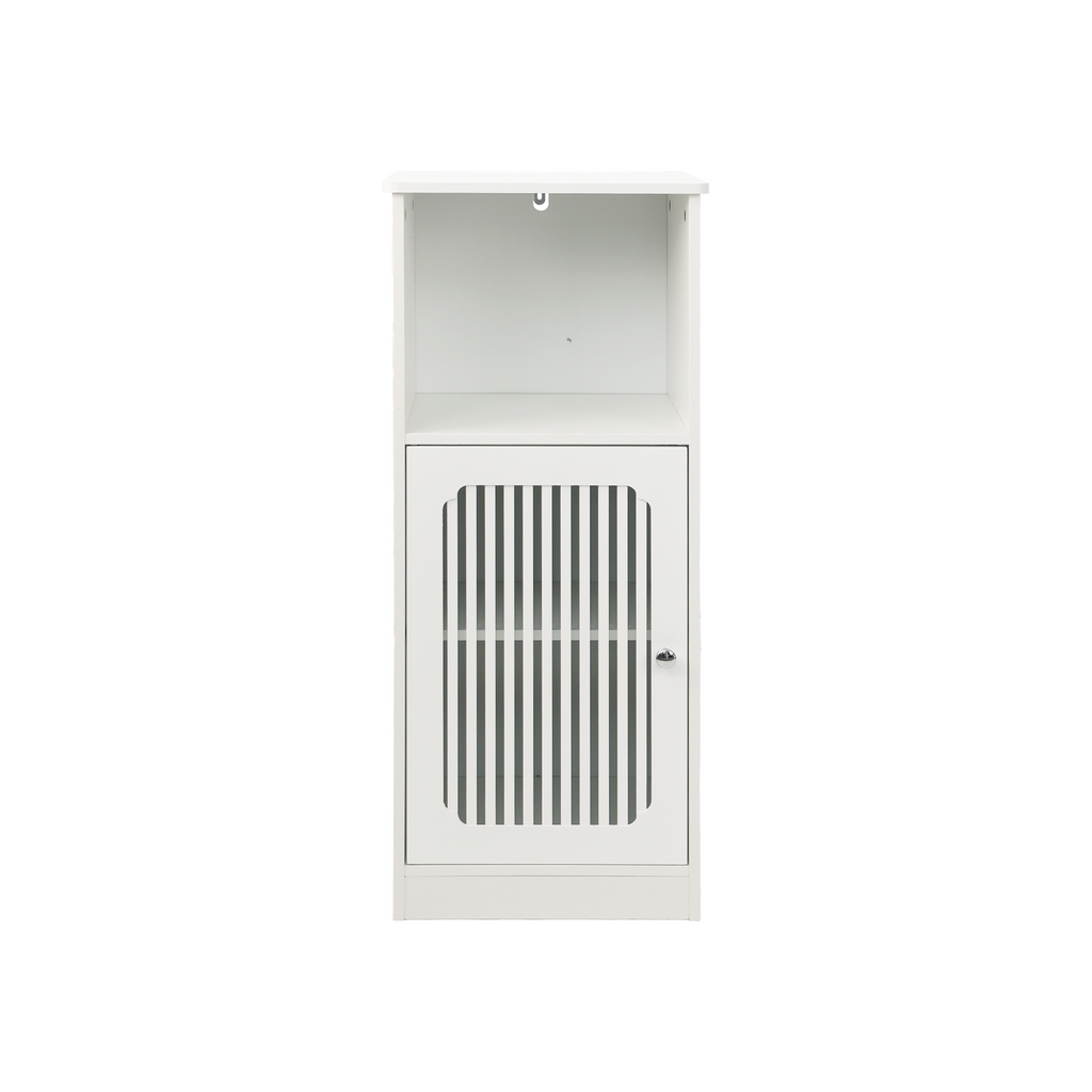 Bathroom Low Cabinet with Louvered Door - Particle Board & MDF, White