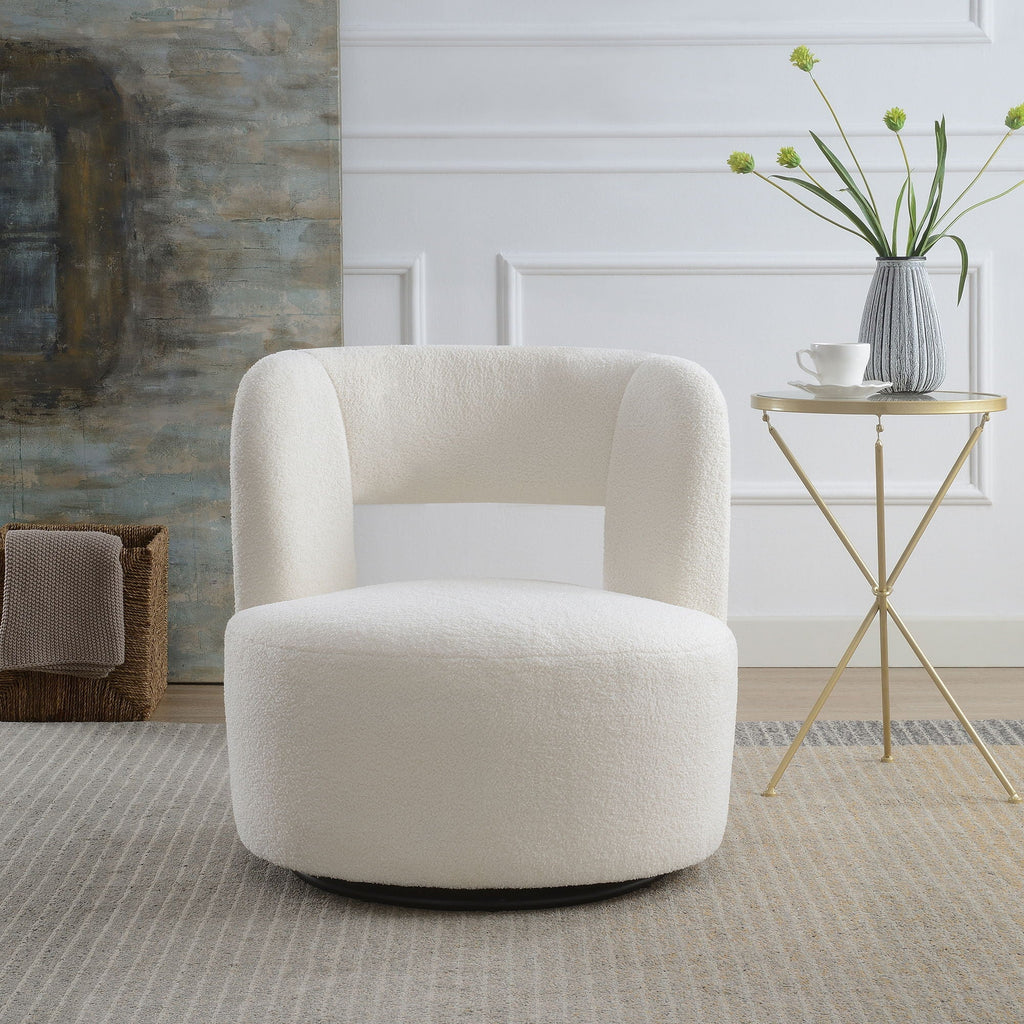Swivel Barrel Chair with Soft Teddy Fabric - Beige