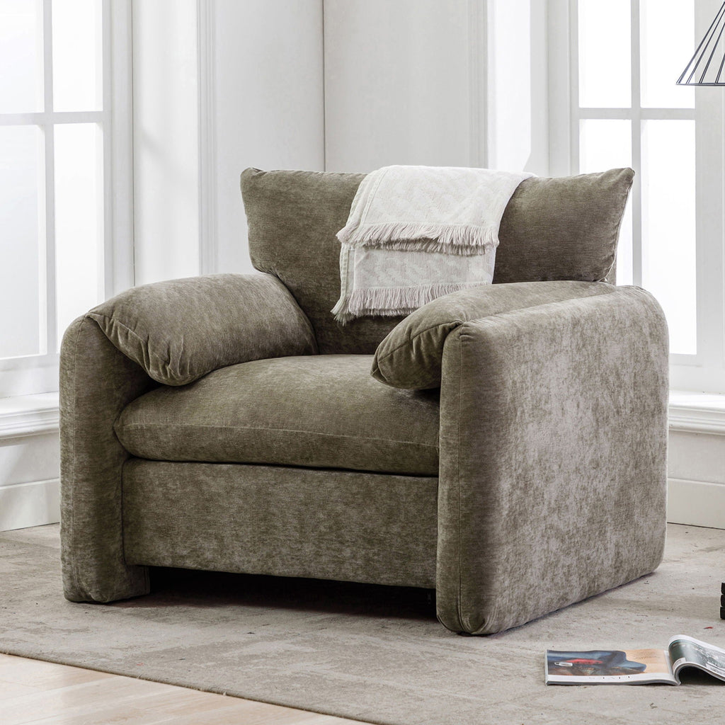 Oversized Accent Single Sofa Lounge Chair with Stain-Resistant Chenille - Matcha Green