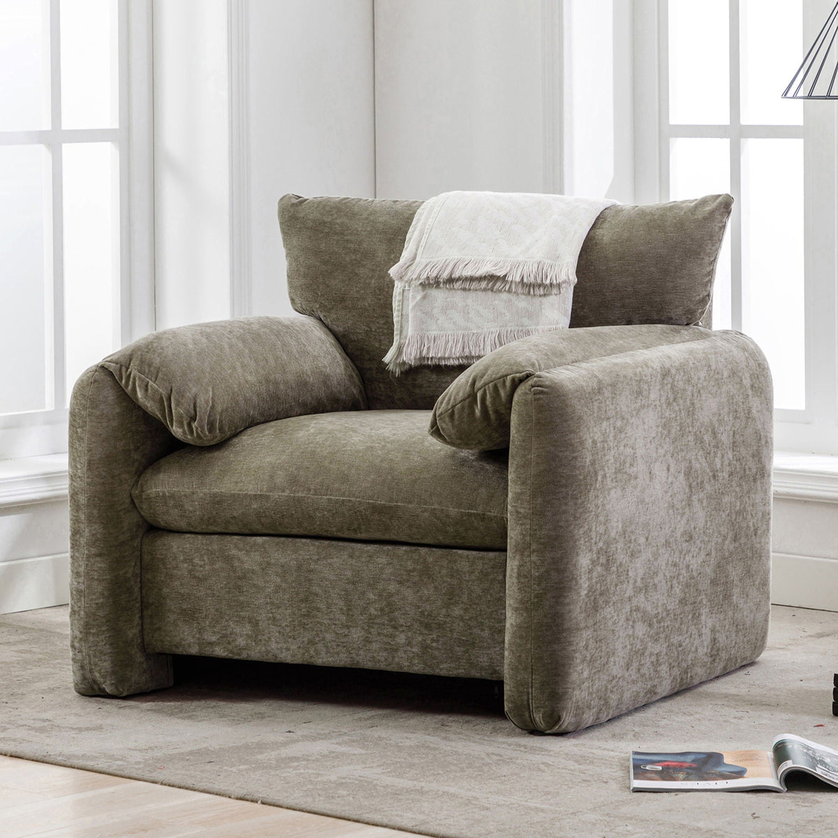 Oversized Accent Single Sofa Lounge Chair with Stain-Resistant Chenille - Matcha Green