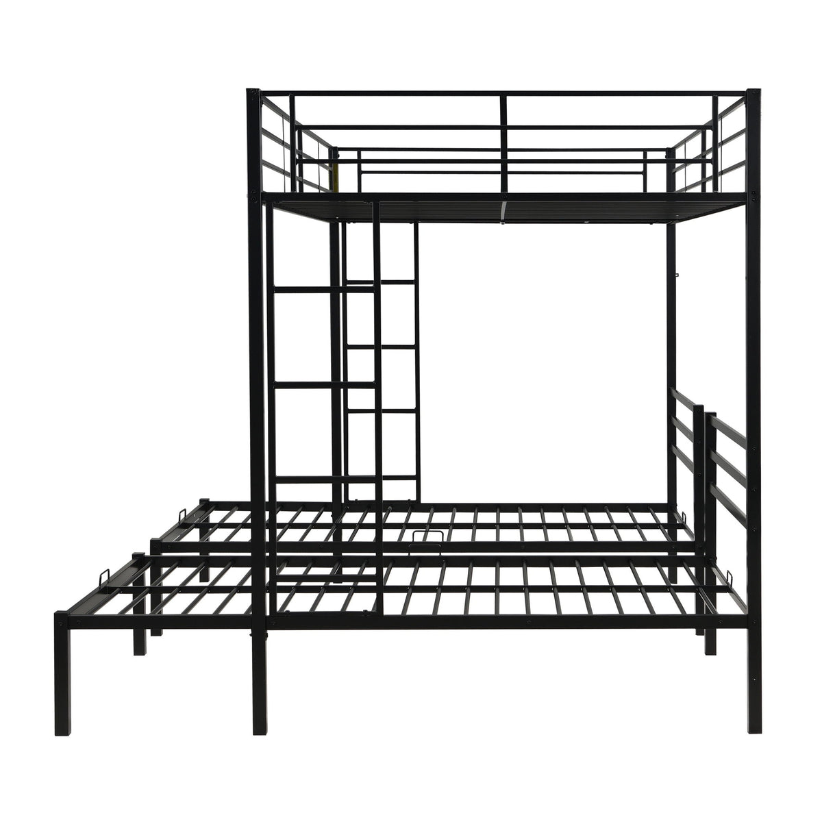 Modern Metal Triple Bunk Bed with Storage Shelf - Black