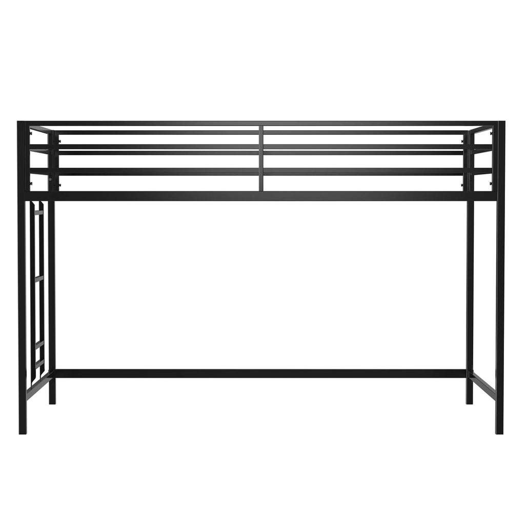 Black Twin Loft Bed with Full-Length Guardrails and Reversible Ladder