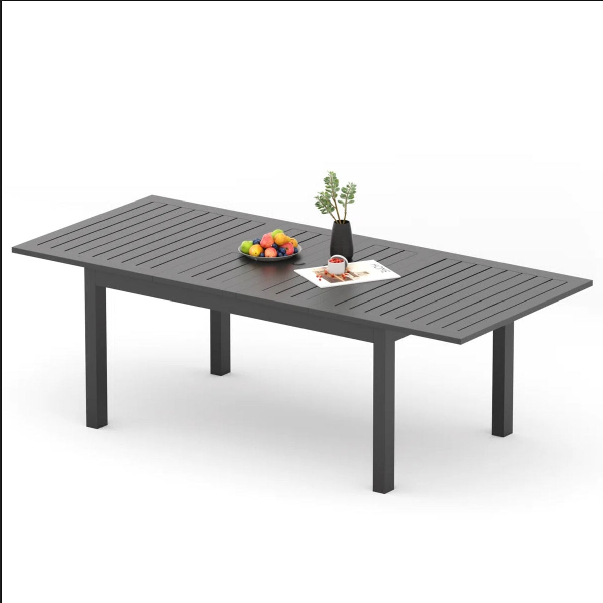 Extendable Outdoor Dining Table with Slatted Top - Gray