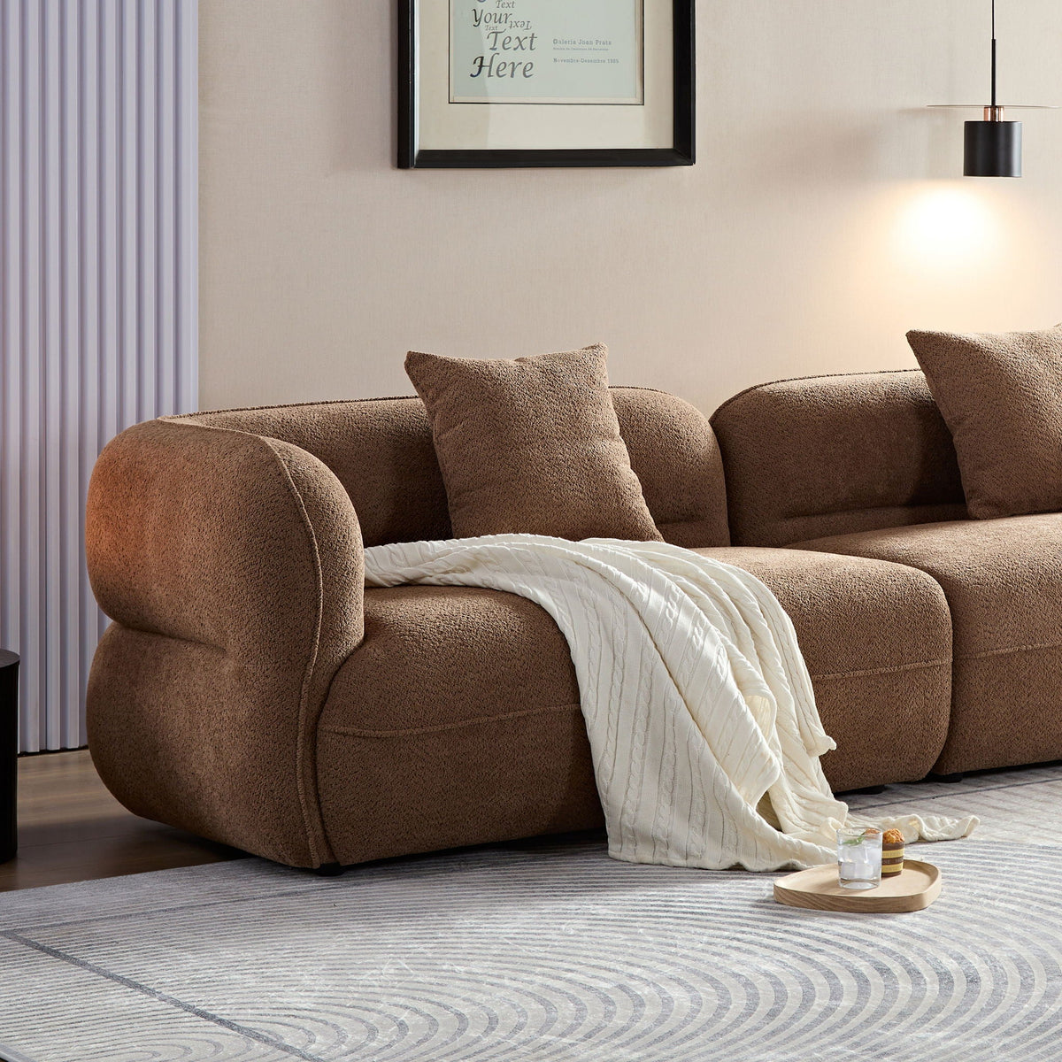 Sectional Sofa with Durable Fabric and Solid Wood Frame - Dark Brown or White