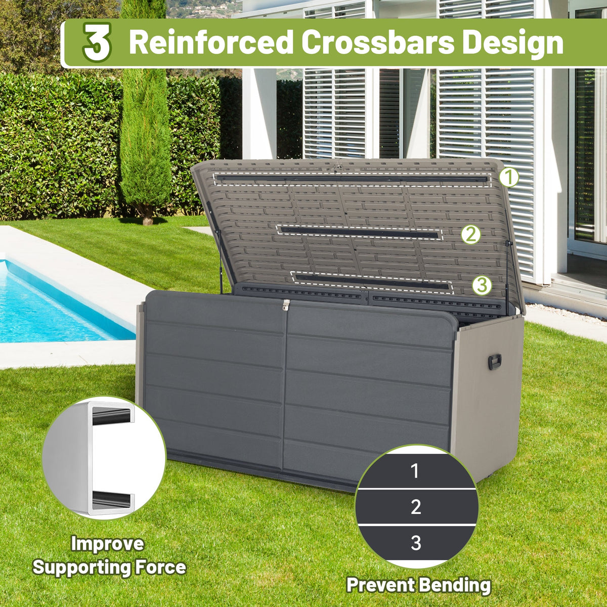 260 Gallon Plastic Deck Box with Wheels and Waterproof Lid - Gray