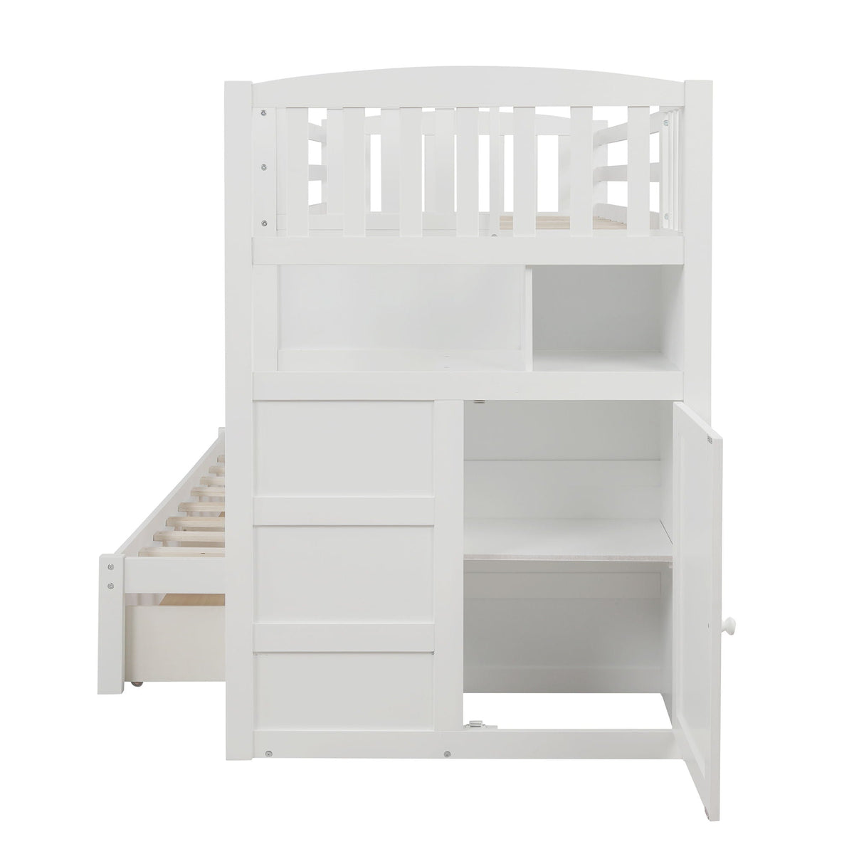Convertible Twin Over Full Bunk Bed with Storage Shelves and Drawers - White or Dark Gray