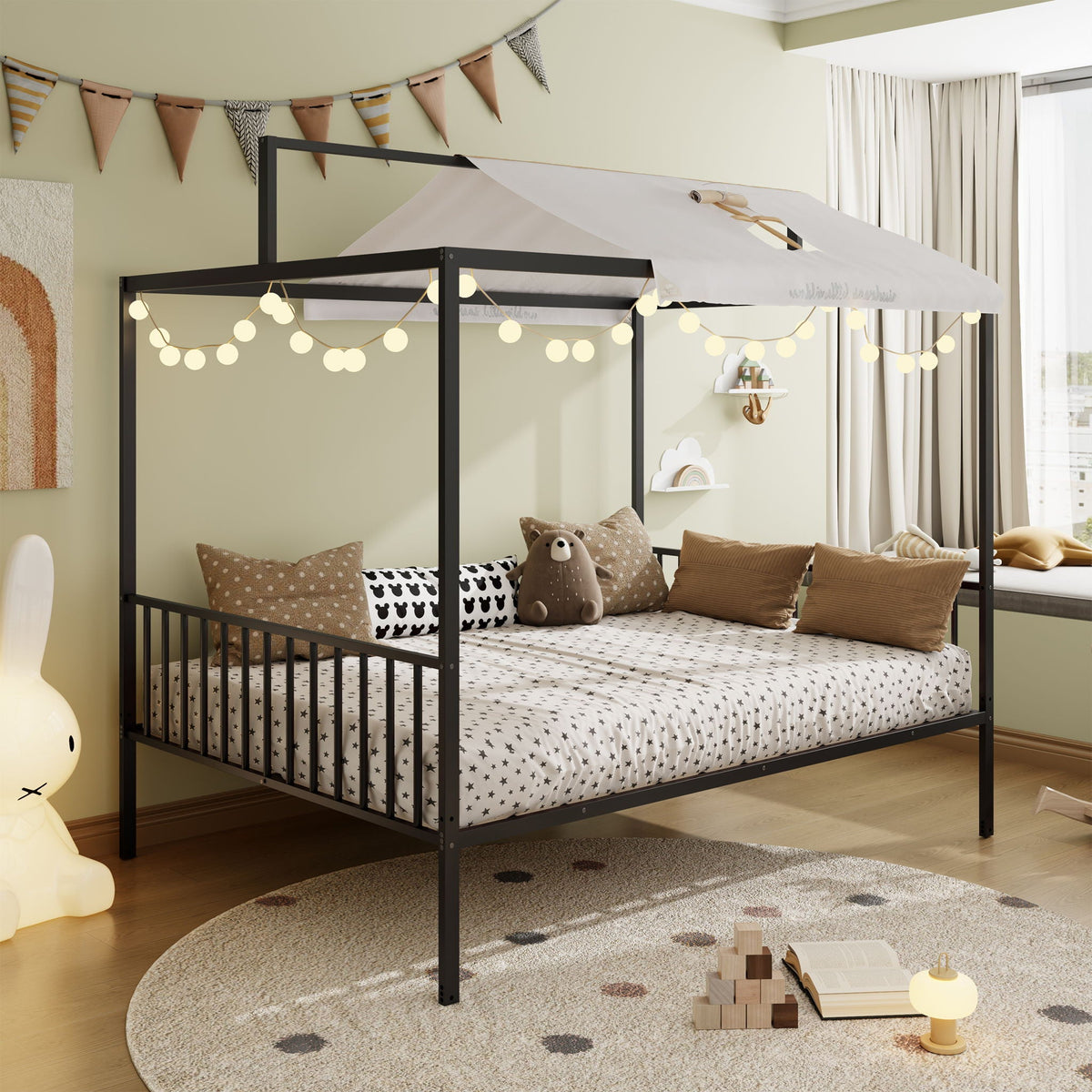 3 In 1 Convertible Montessori Floor Bed with Fenced Support - Full