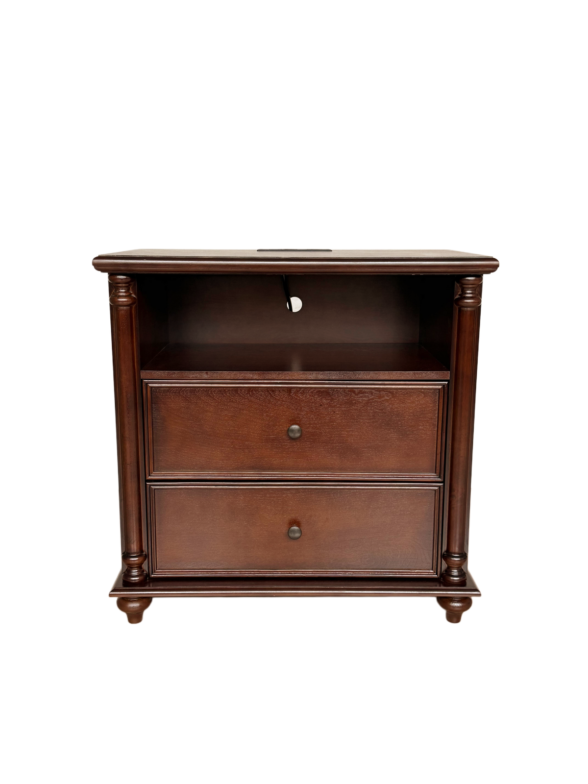 28" Rustic Nightstand with Charging Station - Walnut