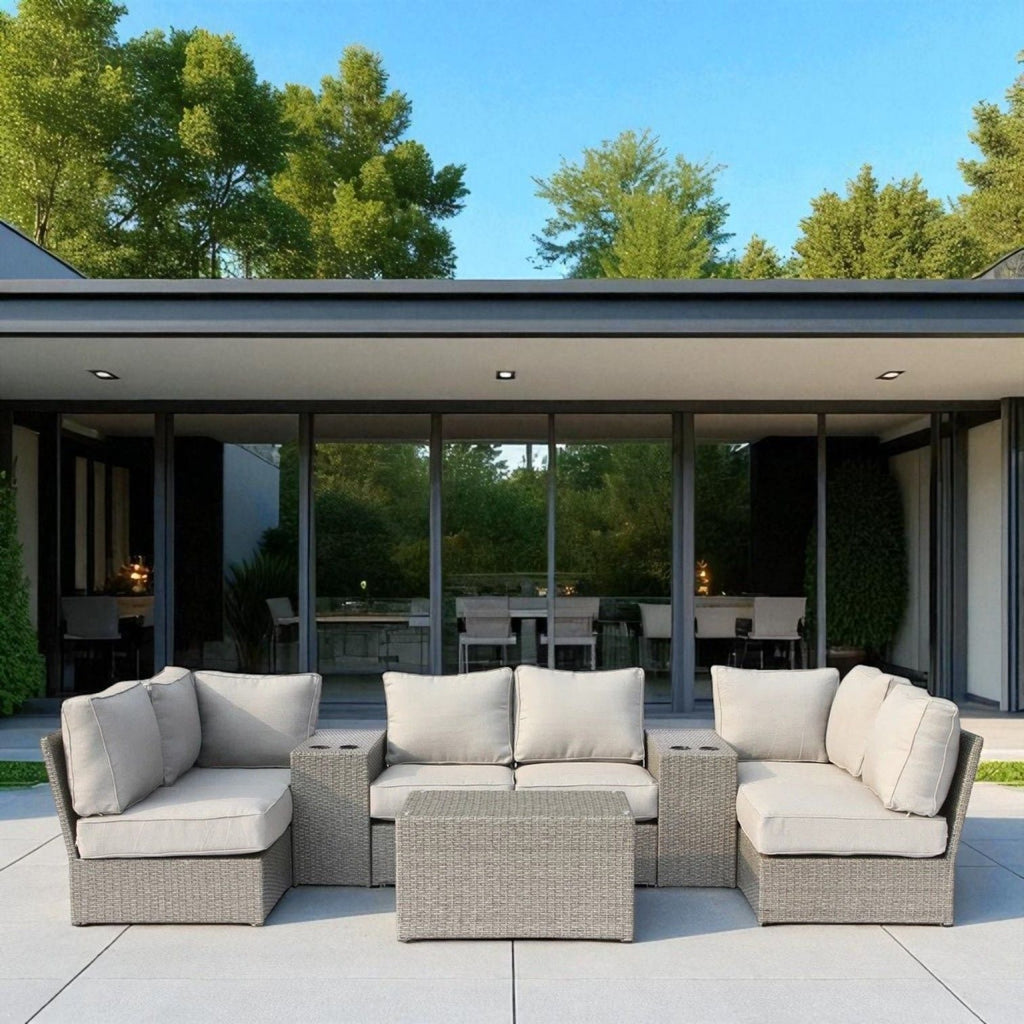 Modern Patio Rattan Sectional Set with Cushions - Multiple Colors