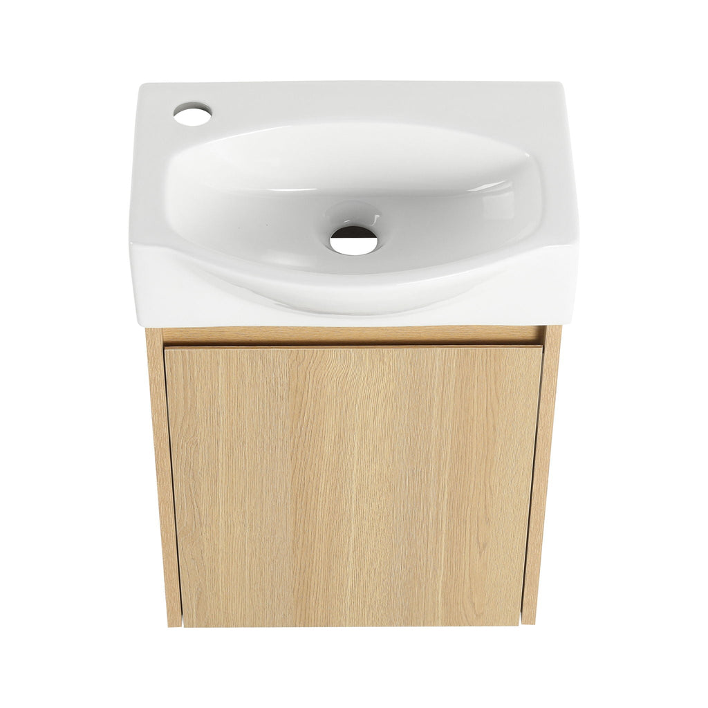 Modern Bathroom Vanity with Ceramic Basin and Storage Cabinet - Light Brown, Black, or White