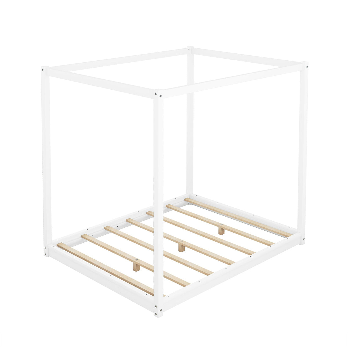 Wood Canopy Platform Bed with Airflow Slats and Support Legs - White or Light Brown