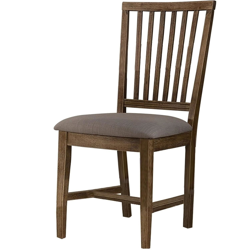 Open Slat Back Kitchen Side Chair Set with Linen Upholstery - Brown Oak