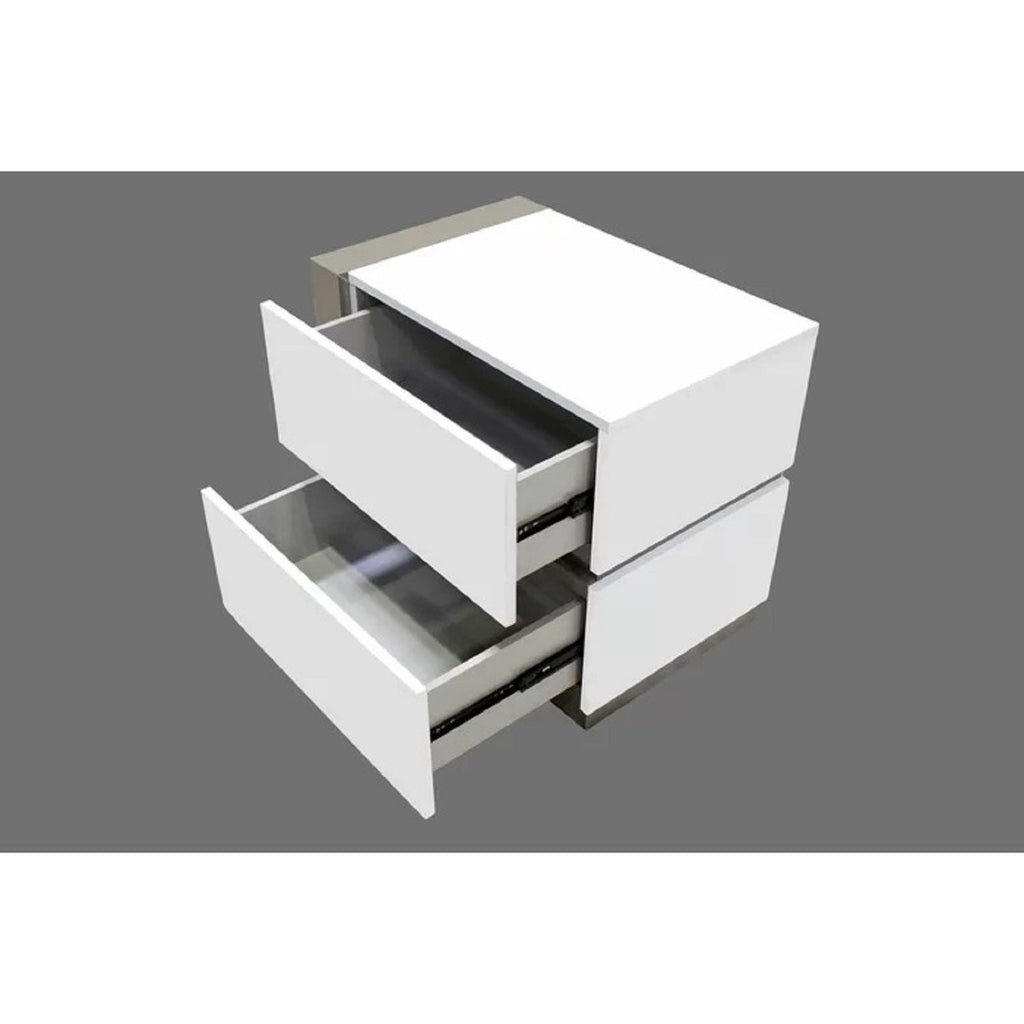 White Nightstand Bedside Table with 2 Drawers - High Gloss Finish