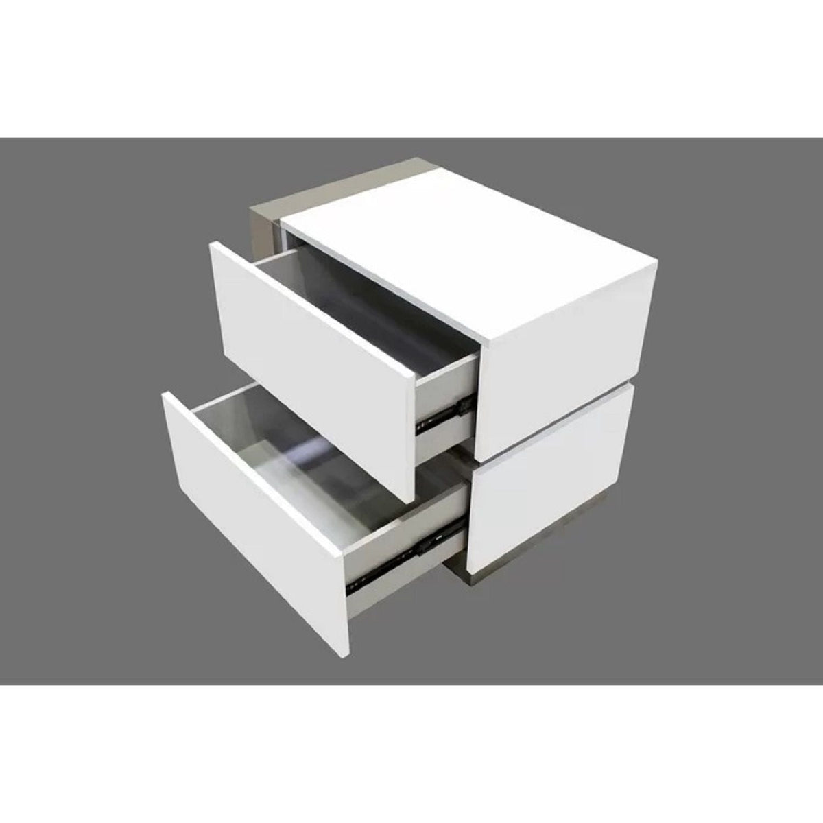 White Nightstand Bedside Table with 2 Drawers - High Gloss Finish