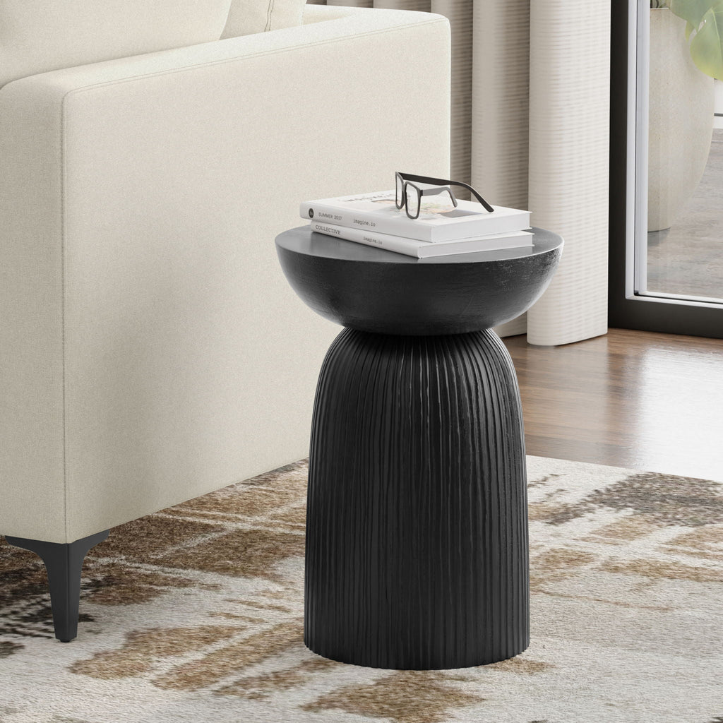 Black Mango Wood Accent Table with Vertical Line Design - Black