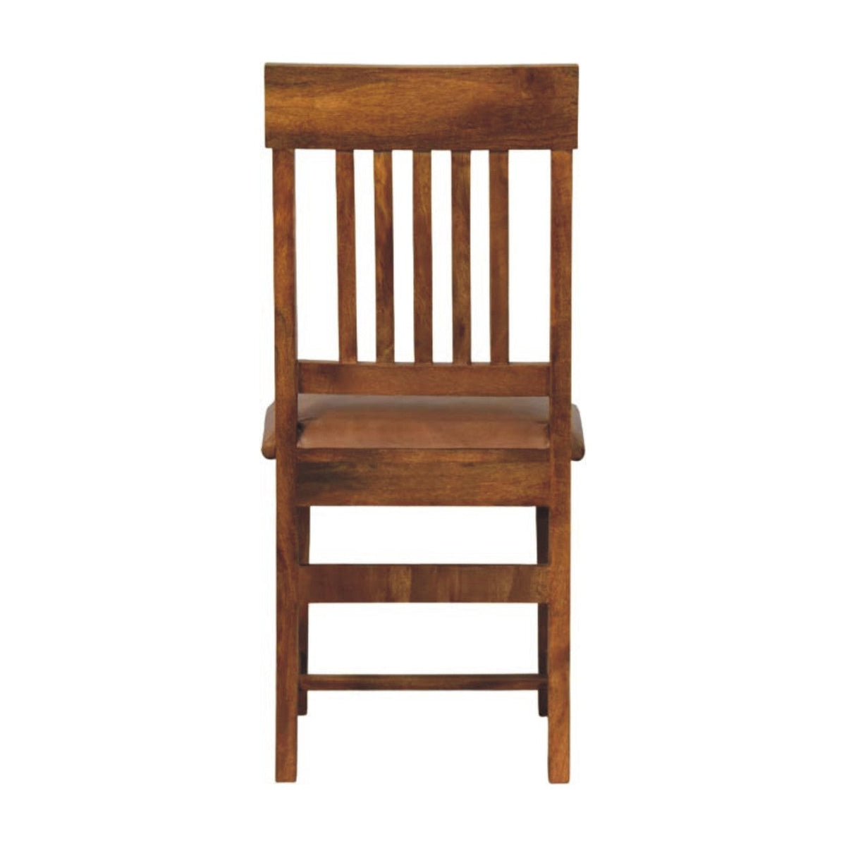 Solid Wood Leather Slatted Dining Chair with Slatted Back – Brown