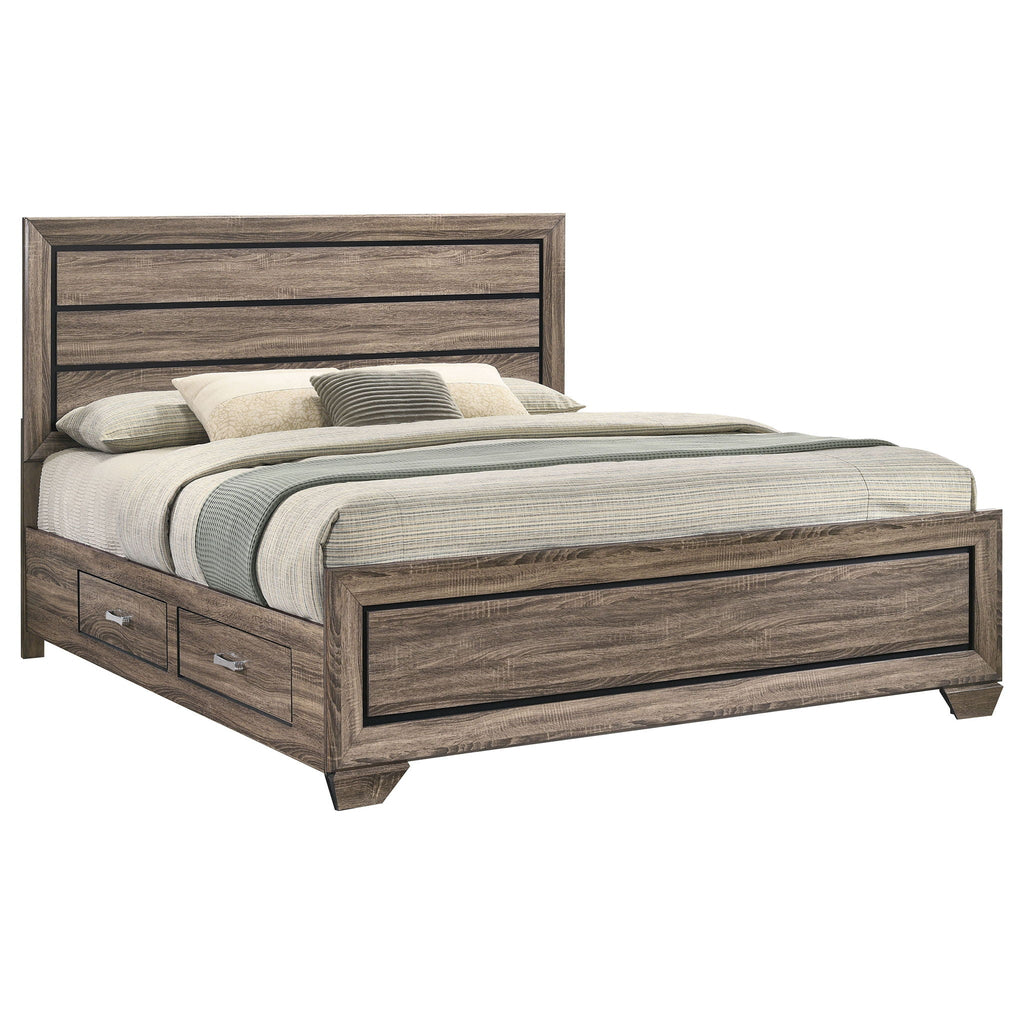 Oatfield Panel Bed with Slatted Design - Dark Brown