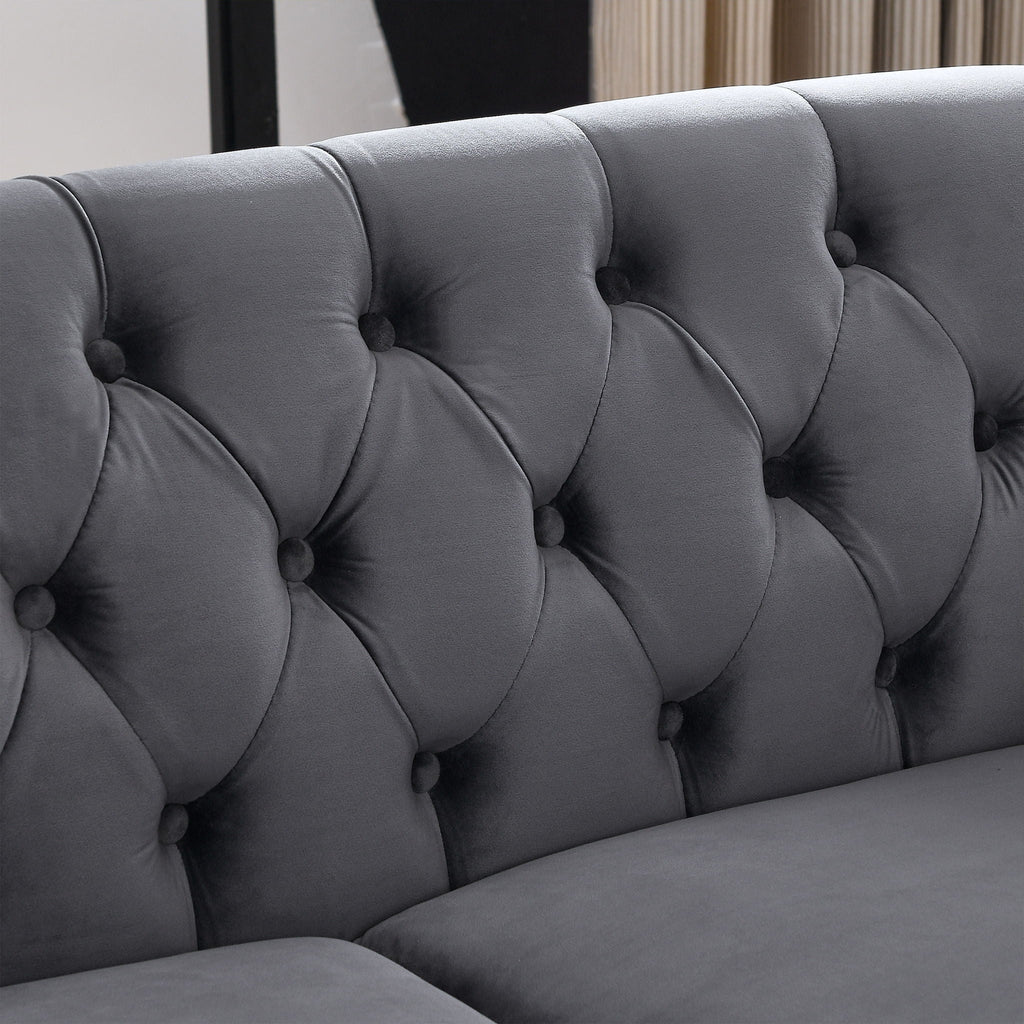 Chesterfield Sofa with Rolled Arms and Nailhead Trim – Solid Wood Frame