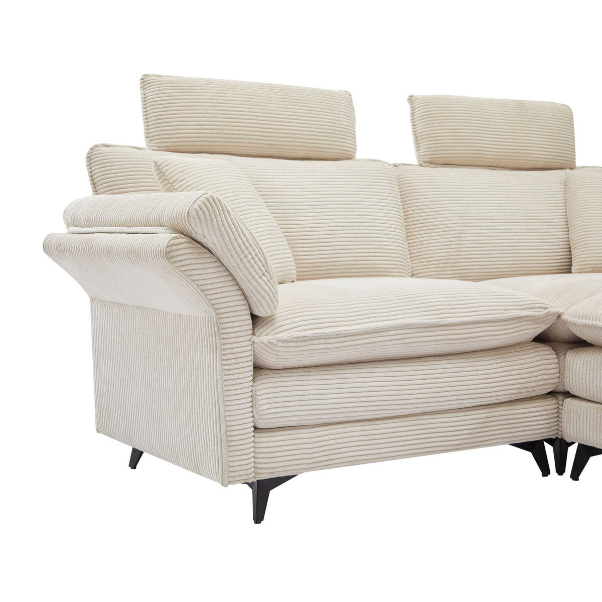 Modern Deep Seat Sectional Sofa with Ottoman - Corduroy - Black or Beige