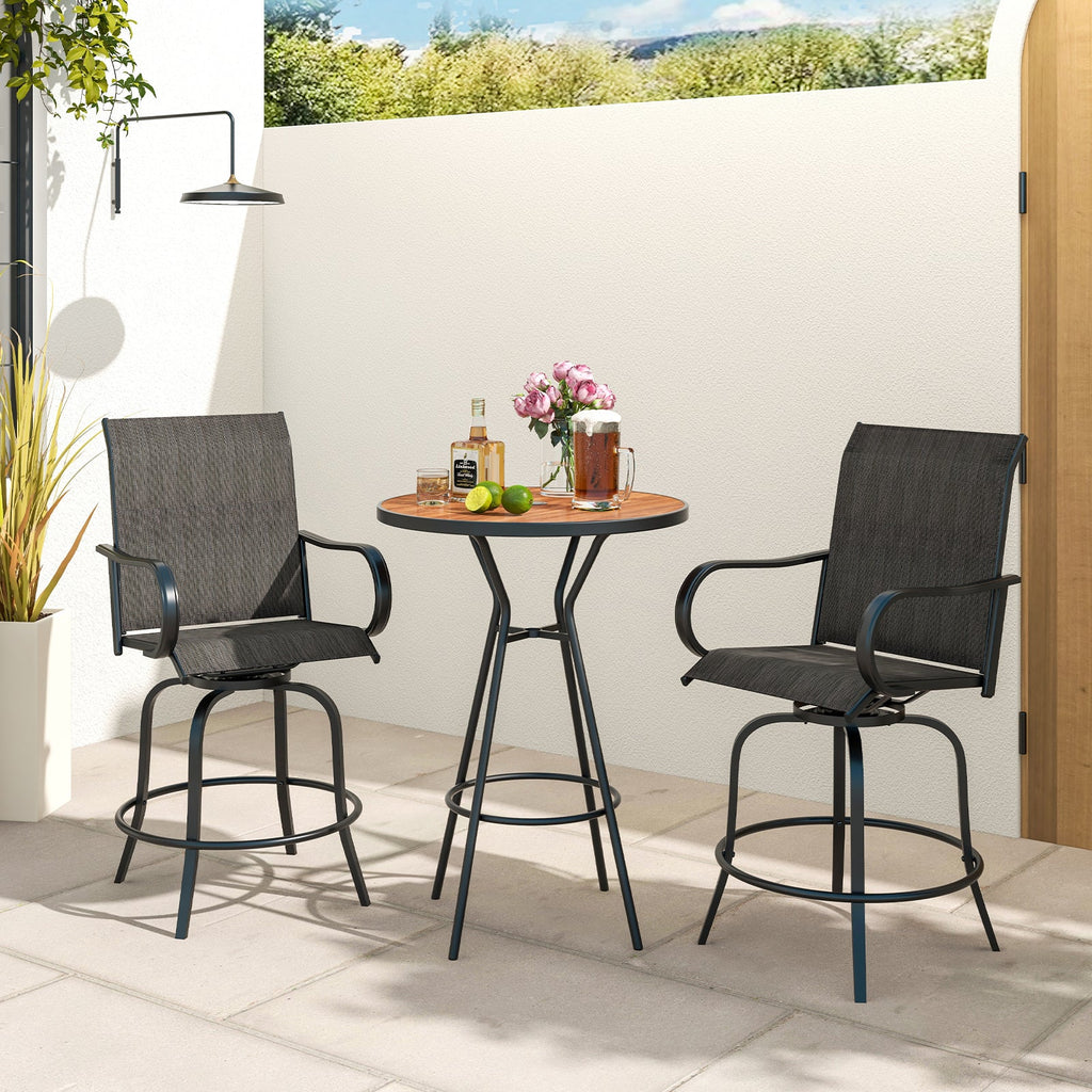 2 Pieces 360 Rotating Bar Stool Set with Armrests for Patio