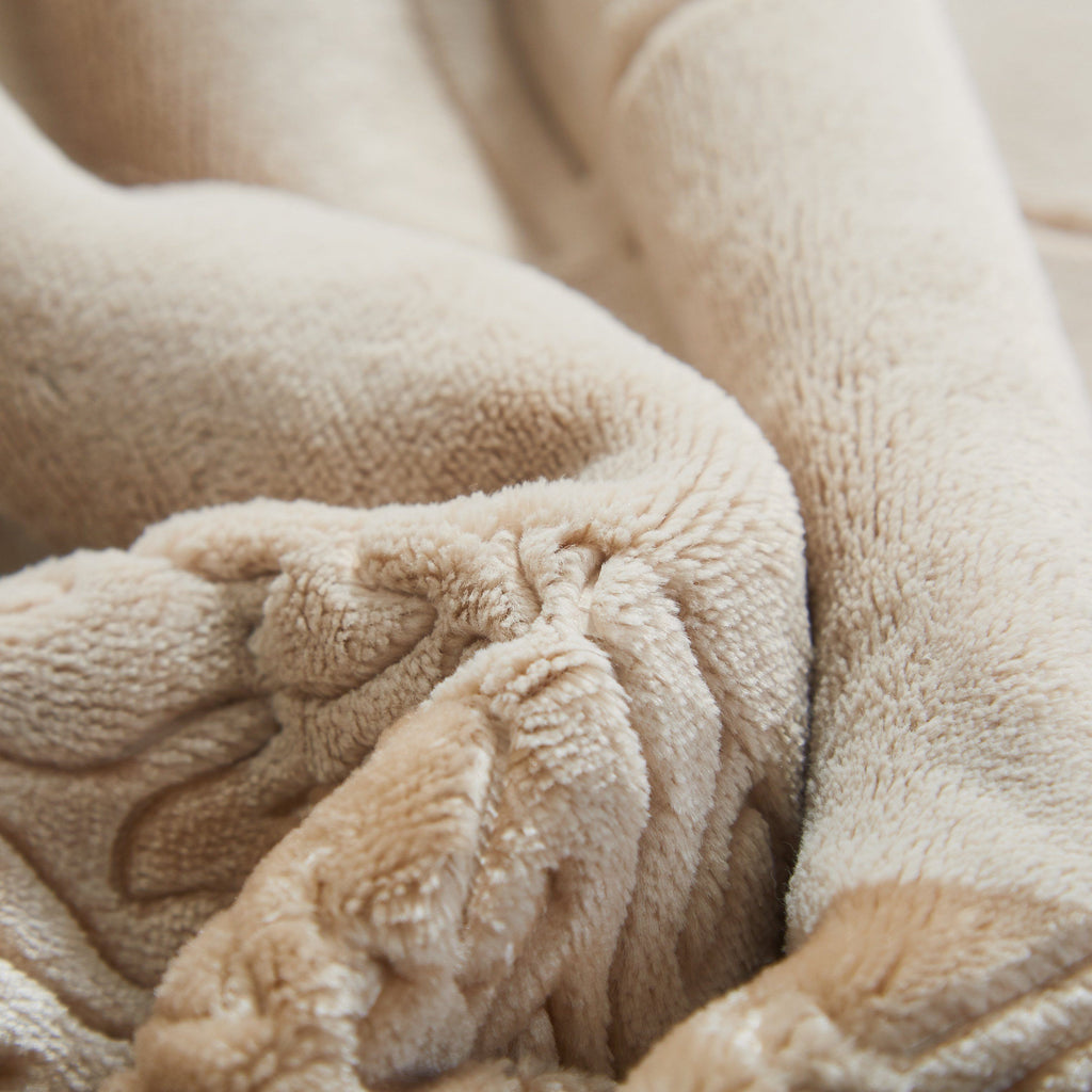 Tache Embossed Bubbly Champagne Beige Sherpa Throw Blanket (TA62088)