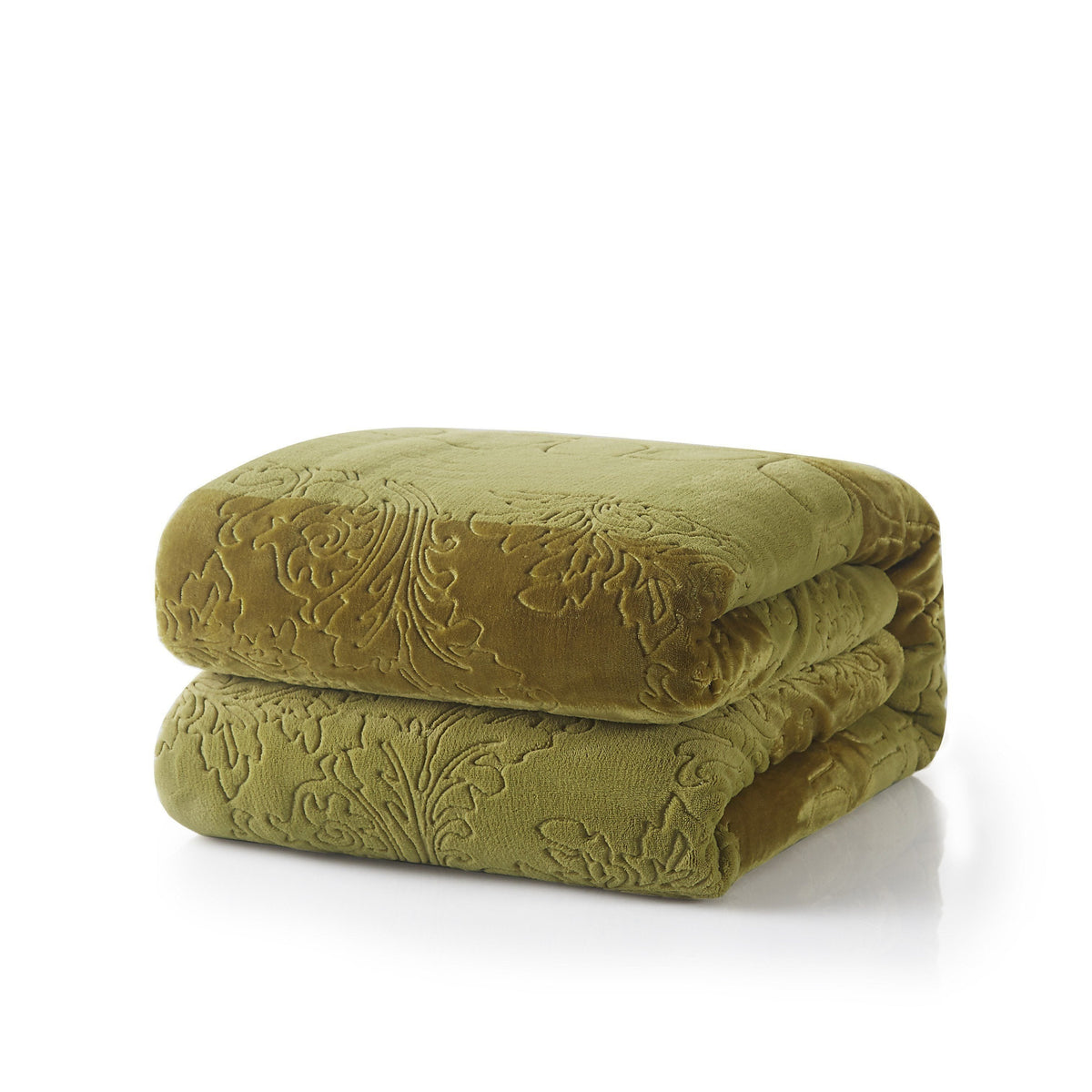 Tache Solid Embossed Green Olive Chartreuse Sherpa Throw Blanket (62096)