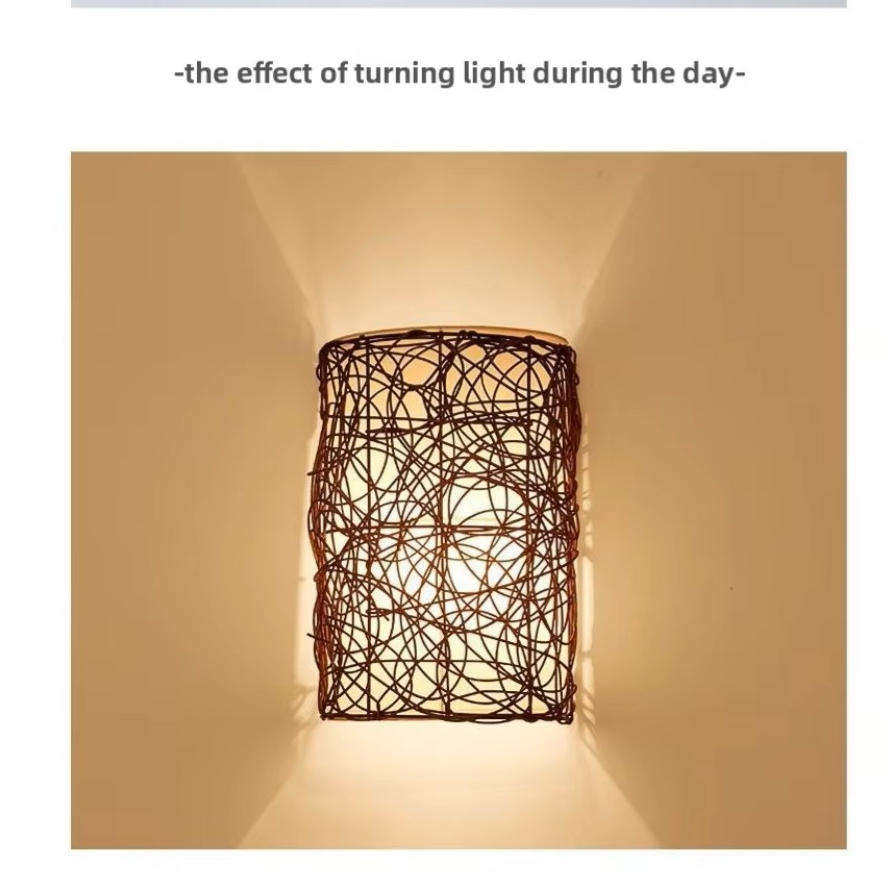 Handcrafted Natural Rattan Nest Wall Sconce | Artistic Tangled Woven Wall Light