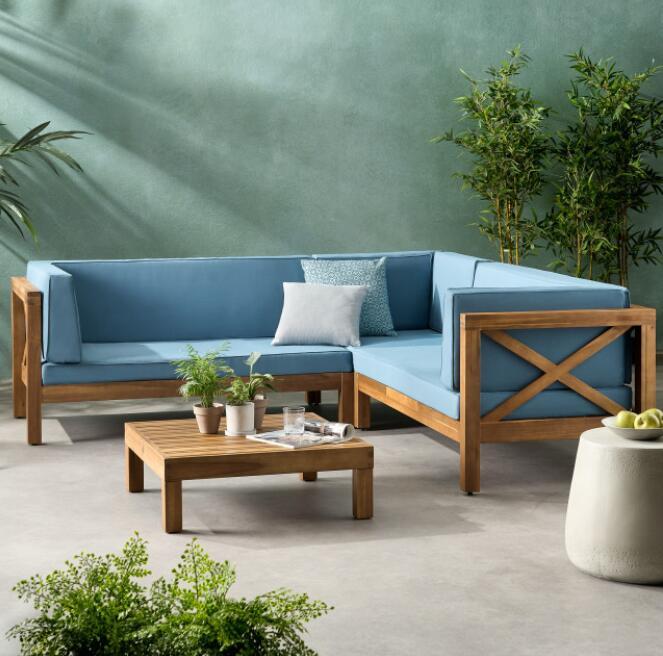 Brava X-Back 4-Piece Outdoor Sofa Set with Water-Resistant Cushions - Blue
