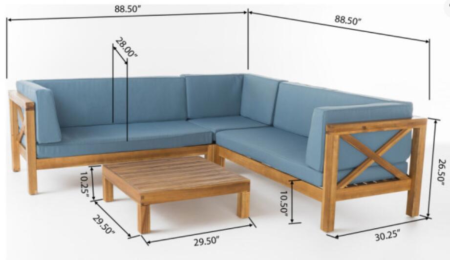 Brava X-Back 4-Piece Outdoor Sofa Set with Water-Resistant Cushions - Blue
