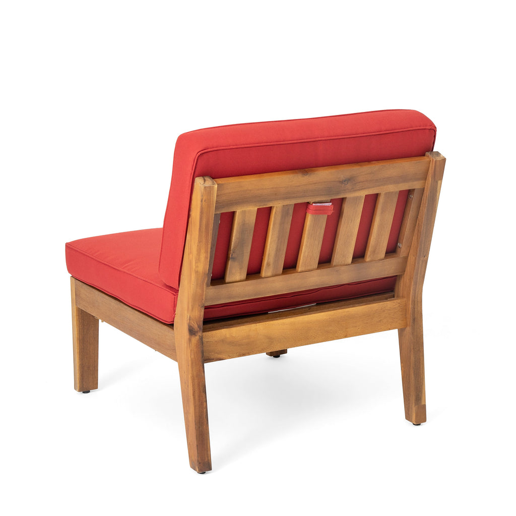 Acacia Wood Sectional Sofa Set with Water-Resistant Cushions - Teak & Red