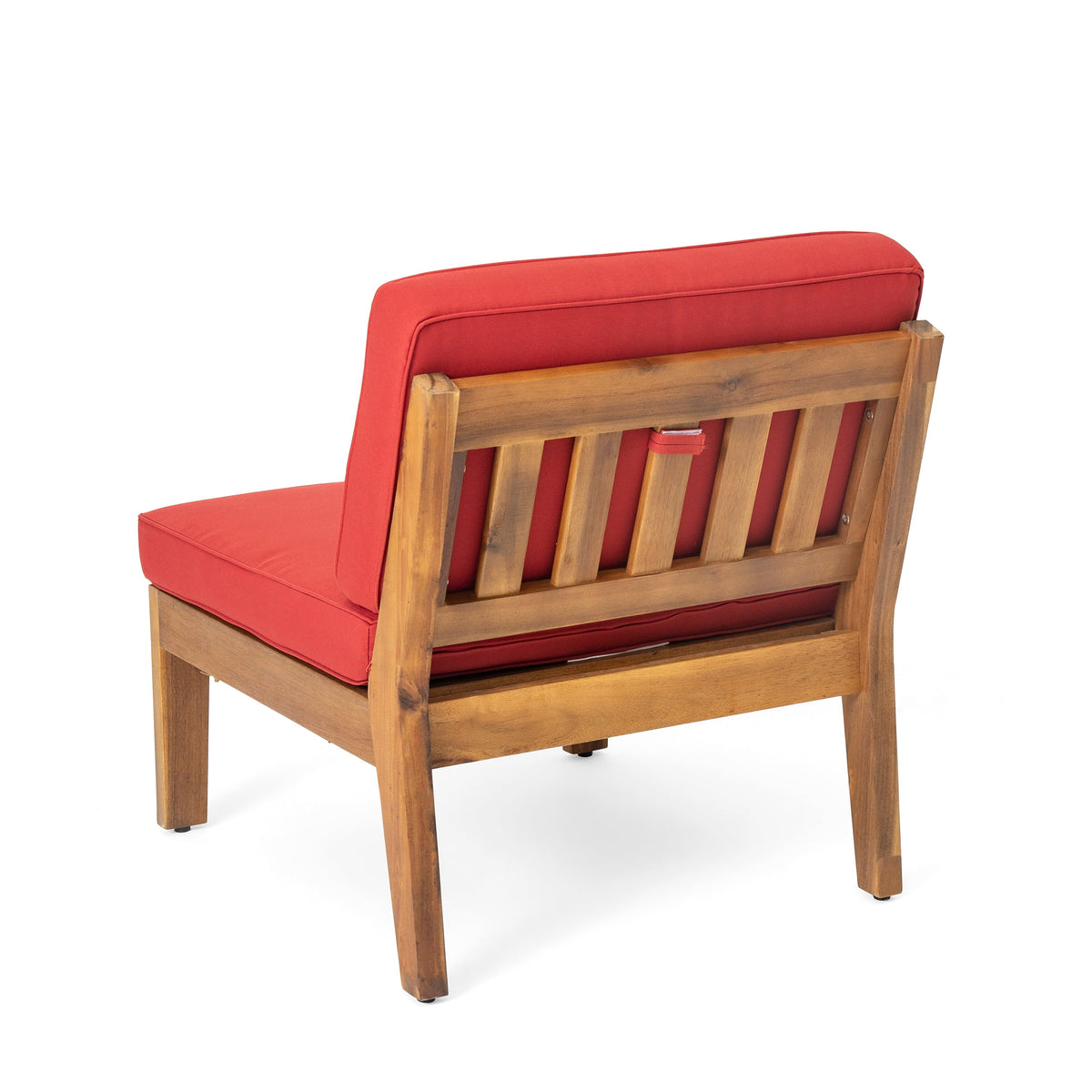 Acacia Wood Sectional Sofa Set with Water-Resistant Cushions - Teak & Red