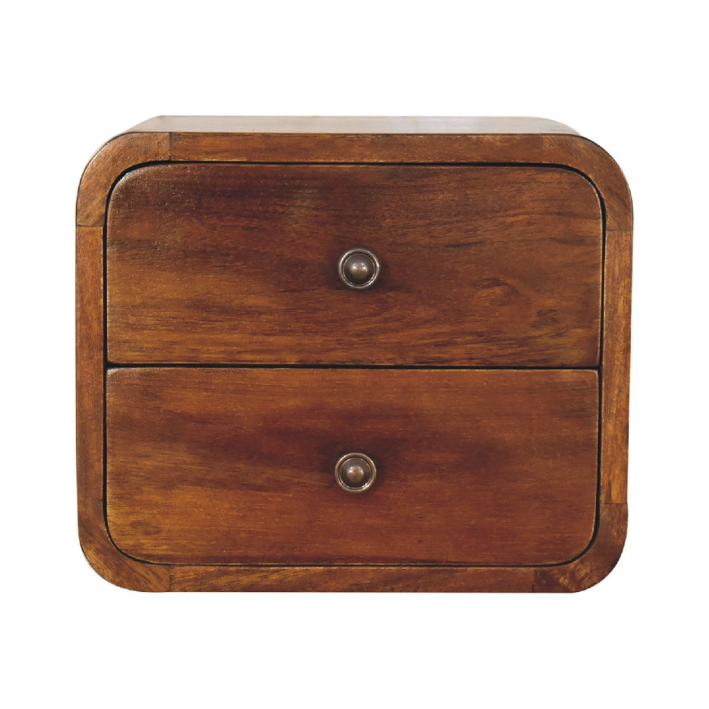 Solid Wood Floating Mini Nightstand with Two Drawers - Chestnut