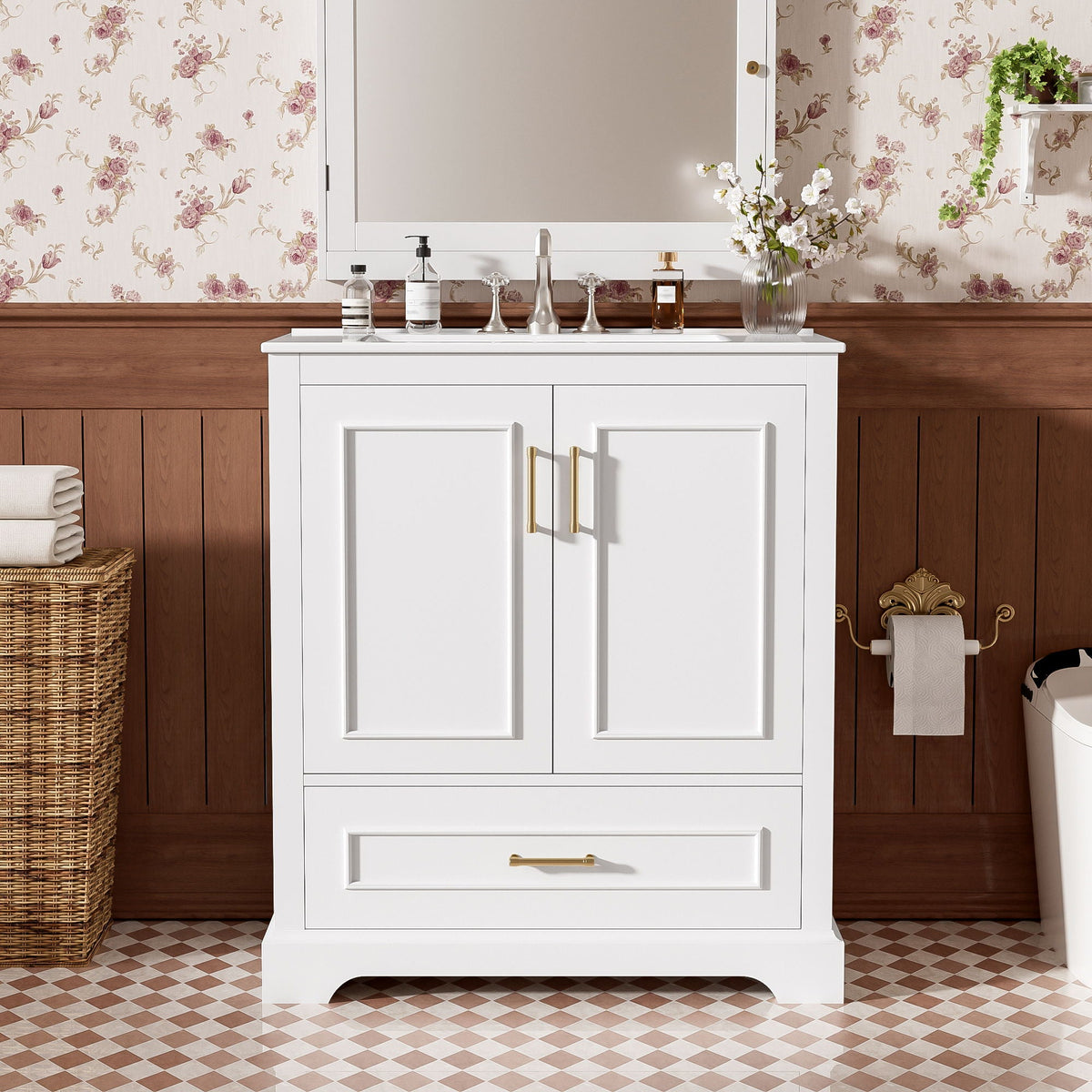 Bathroom Vanity with Sink and Soft Close Doors - White, Black, Green, or Gray