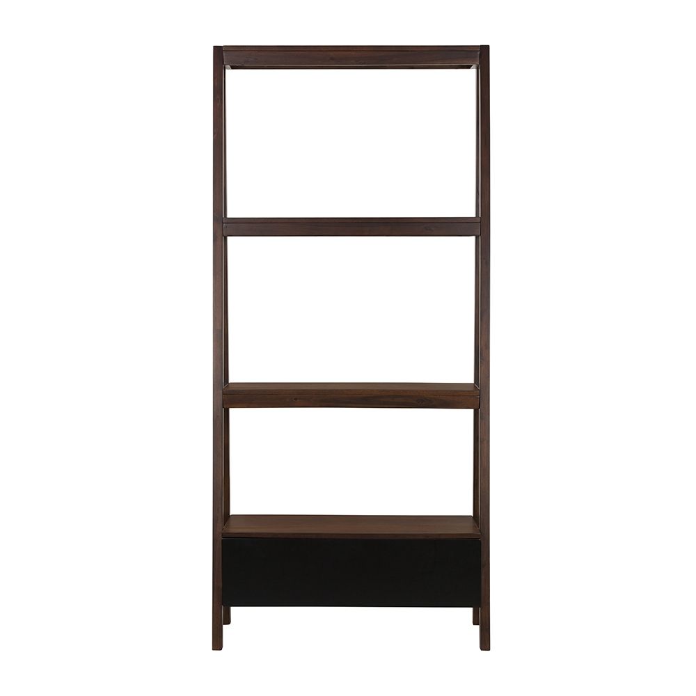 Natural Wood Ladder Bookcase with Sturdy Construction - Brown