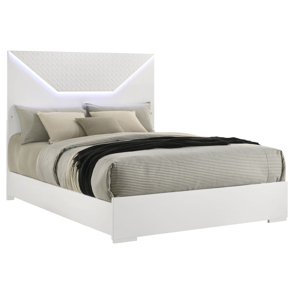 Pierce Panel Bed with LED Headboard - High Gloss Finish - White or Dark Gray