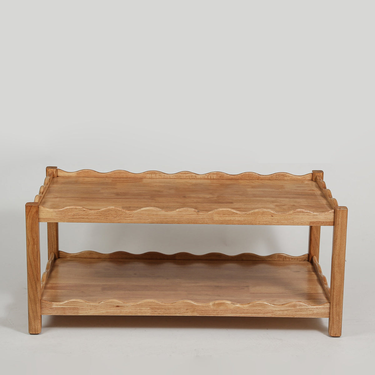 Modern 2 Tier Coffee Table with Open Shelf - Solid Rubberwood