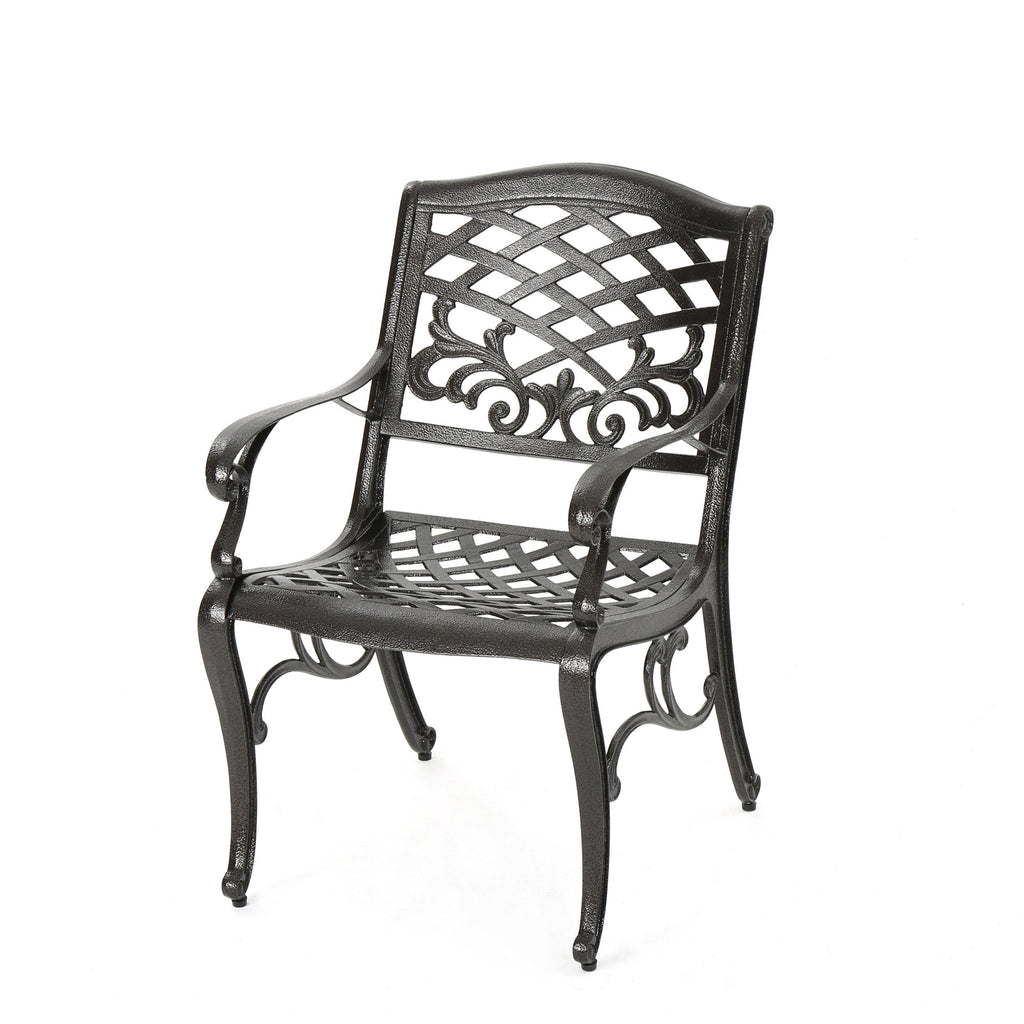 Bronze Cast Aluminum 5 Piece Patio Dining Set with Umbrella Hole