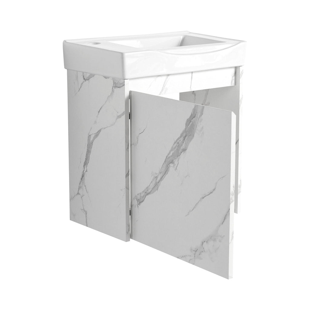 Modern Bathroom Vanity with Ceramic Basin and Storage Cabinet - Light Brown, Black, or White