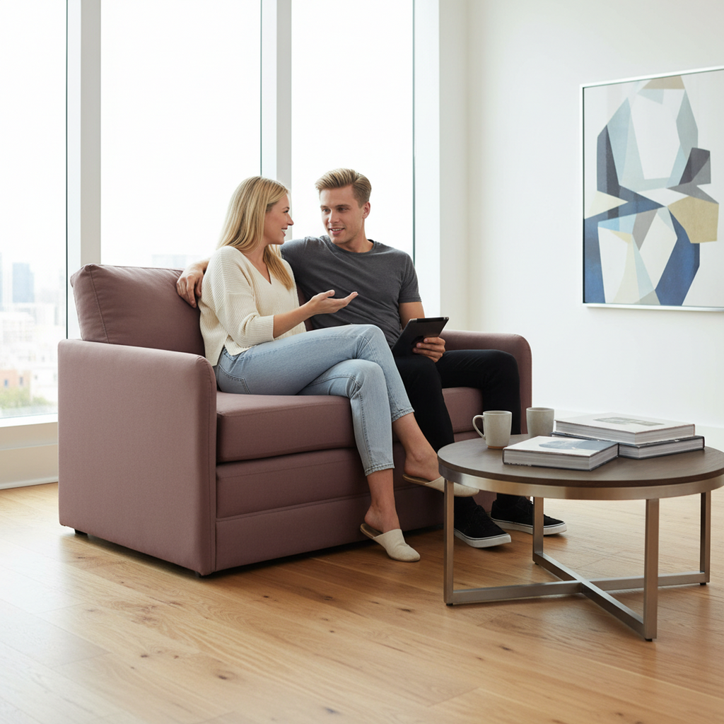 Modern Fabric Loveseat Sleeper with Sturdy Wood Frame - Brown