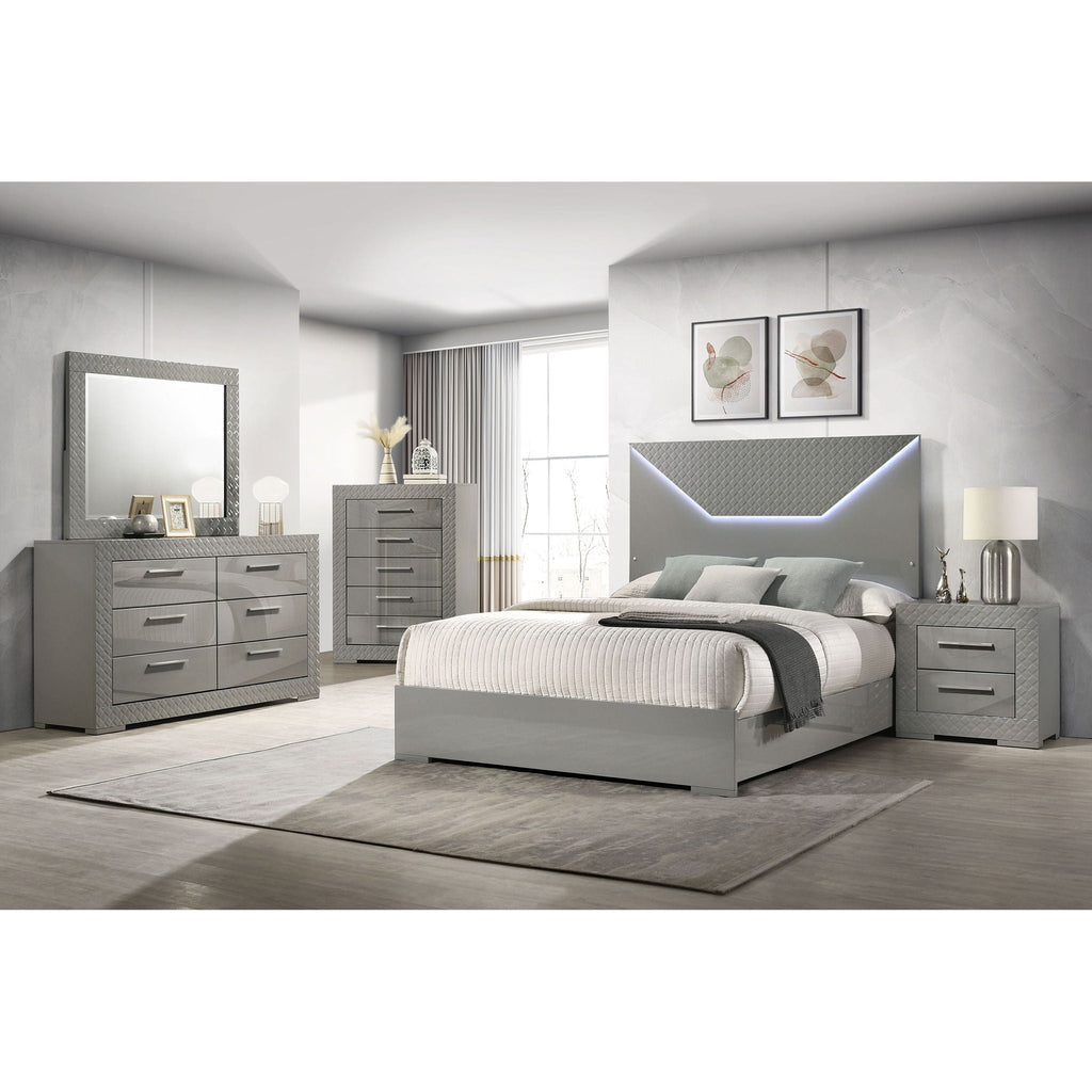 Pierce Panel Bed with LED Headboard - High Gloss Finish - White or Dark Gray