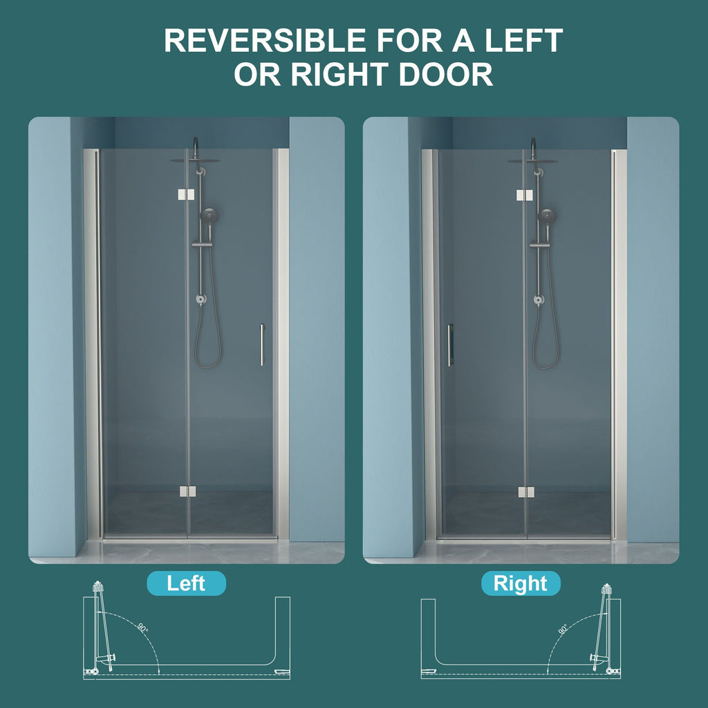 Fold Frameless Shower Door with Tempered Glass - Bi-Fold Modern Design