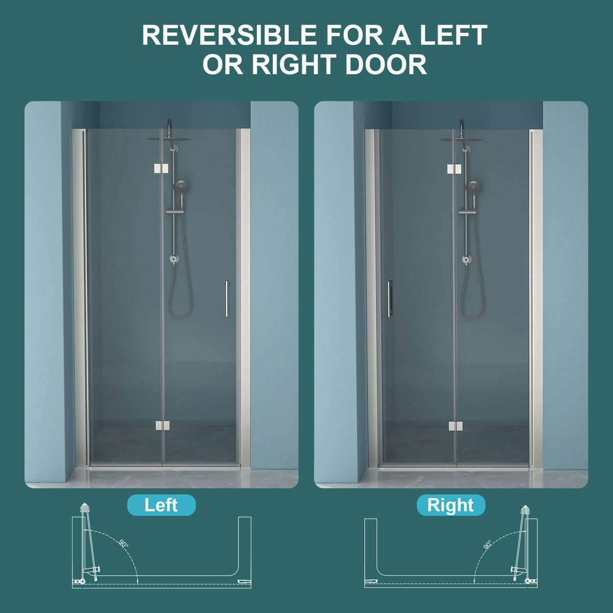Fold Frameless Shower Door with Tempered Glass - Bi-Fold Modern Design